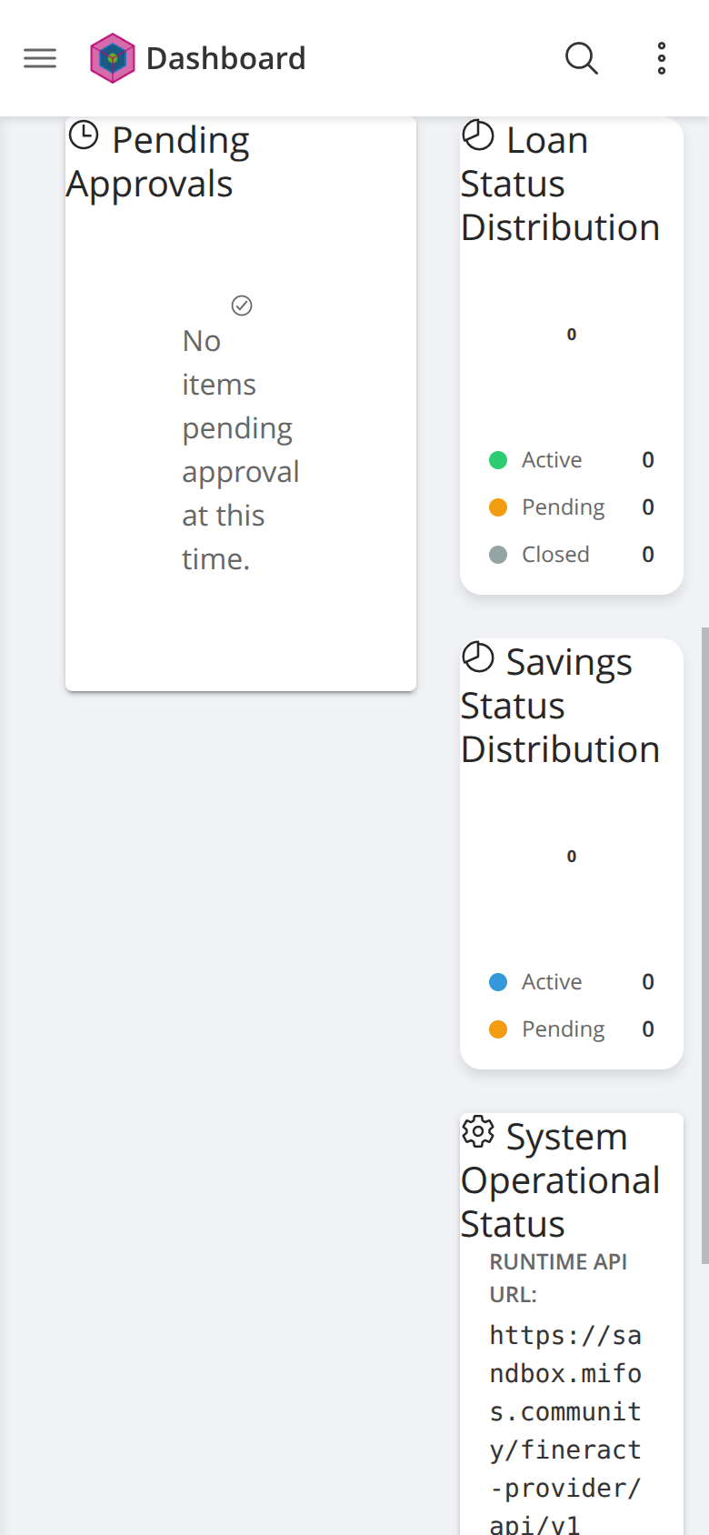 Dashboard at 390x844 — the empty-state sentence wraps to six lines, one
word per line, beside a 123px column of stacked
headings