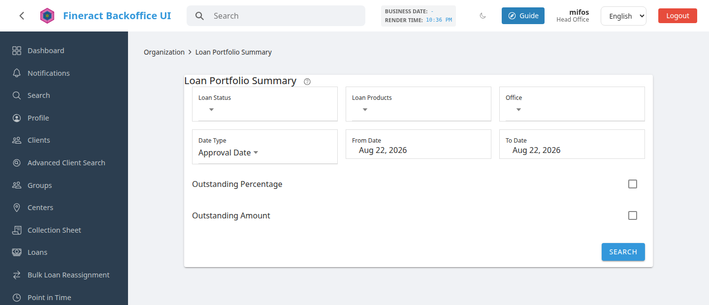 Loan portfolio summary with a breadcrumb