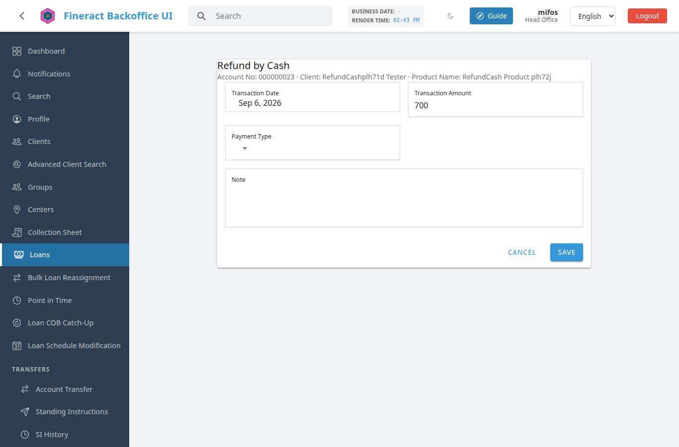 The Refund by Cash form