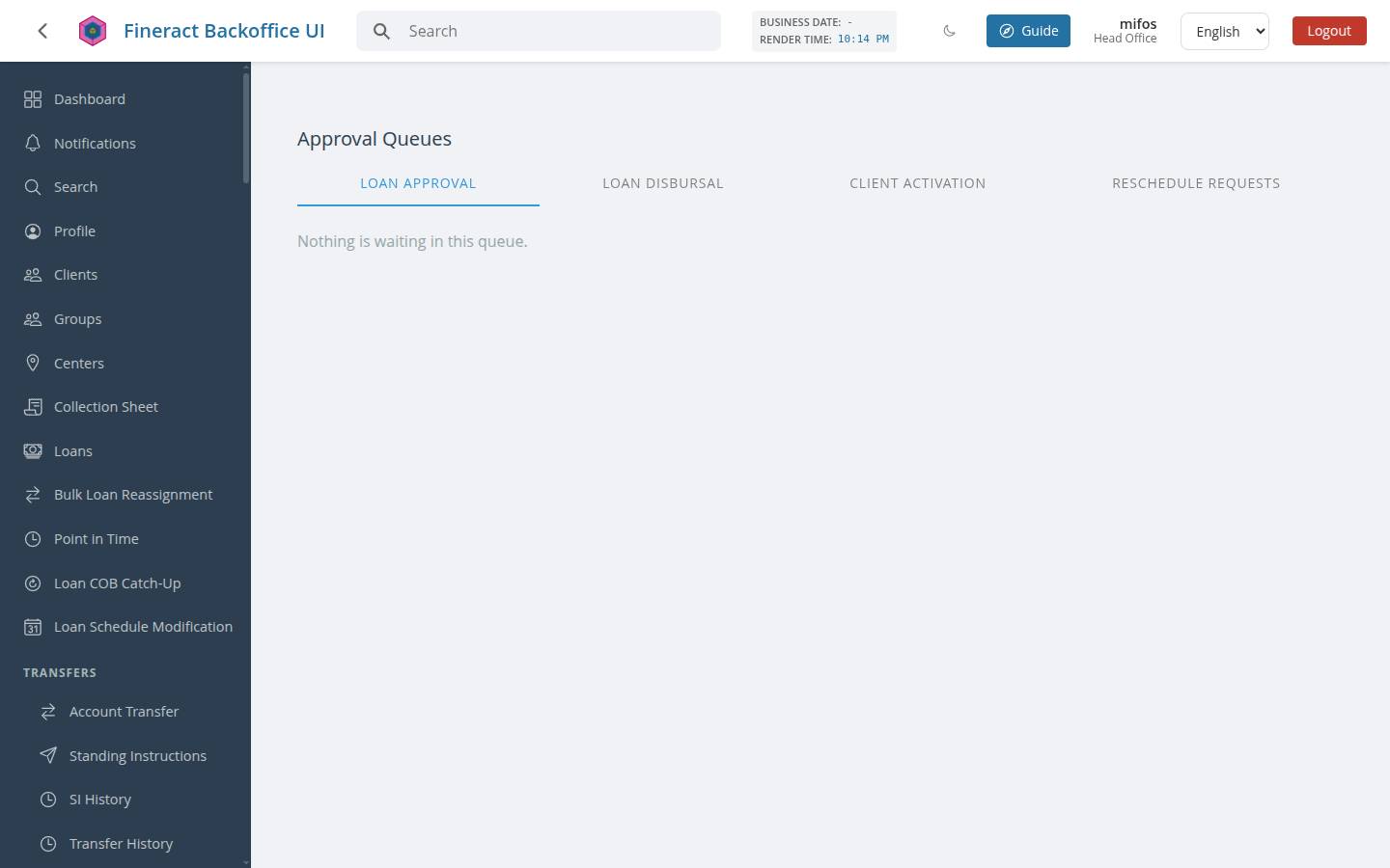 Approval Queues in light mode: the empty-state line is barely legible
