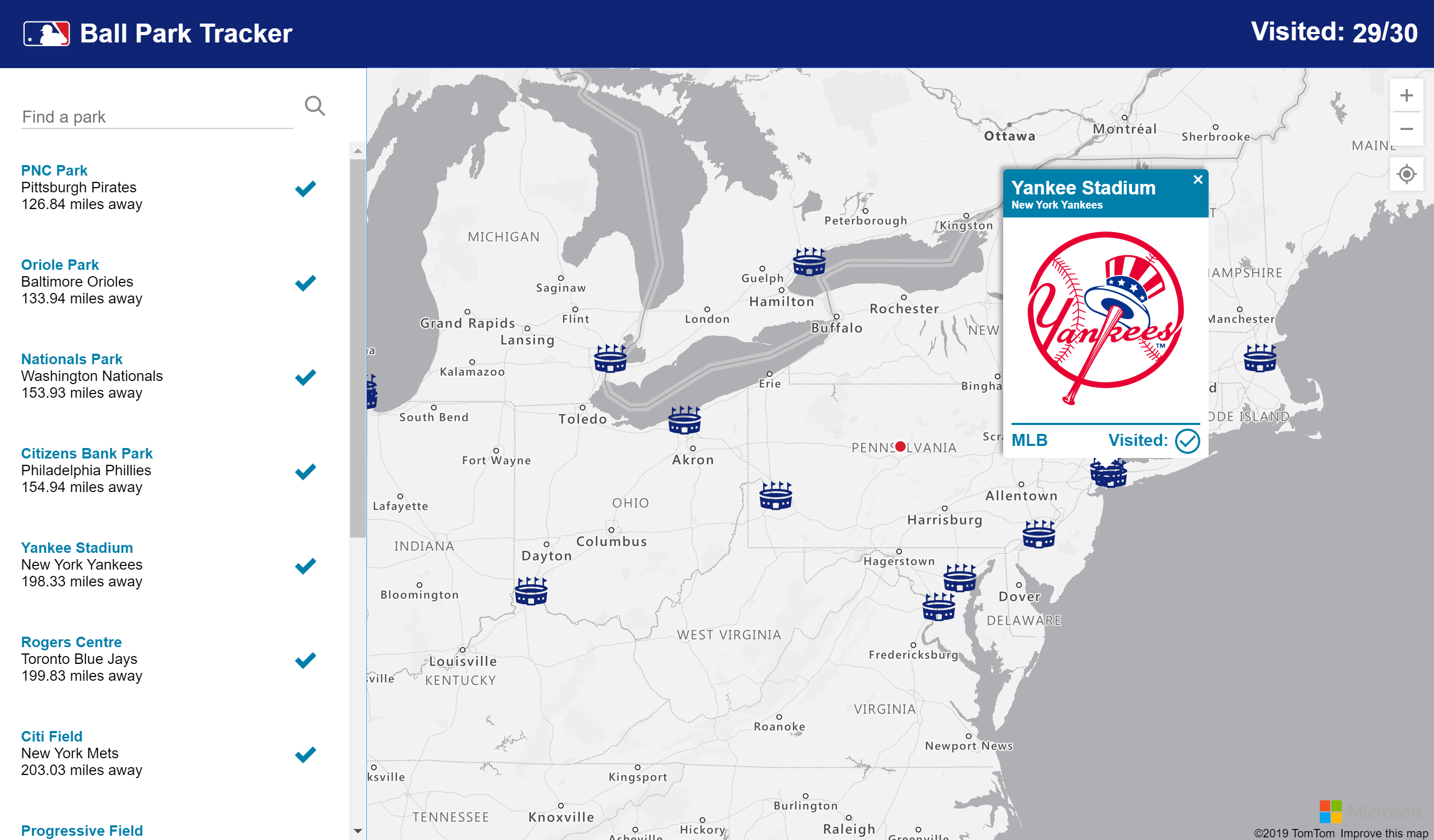 Ballpark Tracker App