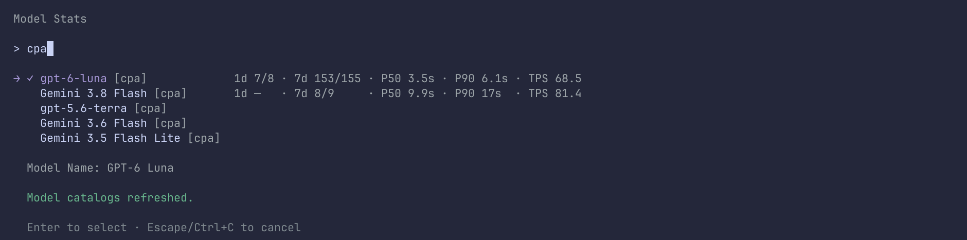 pi-model-stats 模型选择器