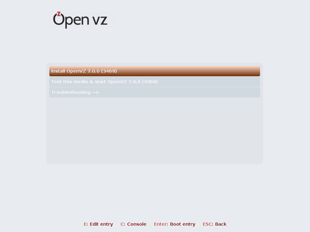 Экран установки OpenVZ