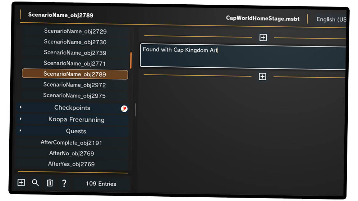 Preview of the text editor, showing the name of a Power Moon in Cap Kingdom