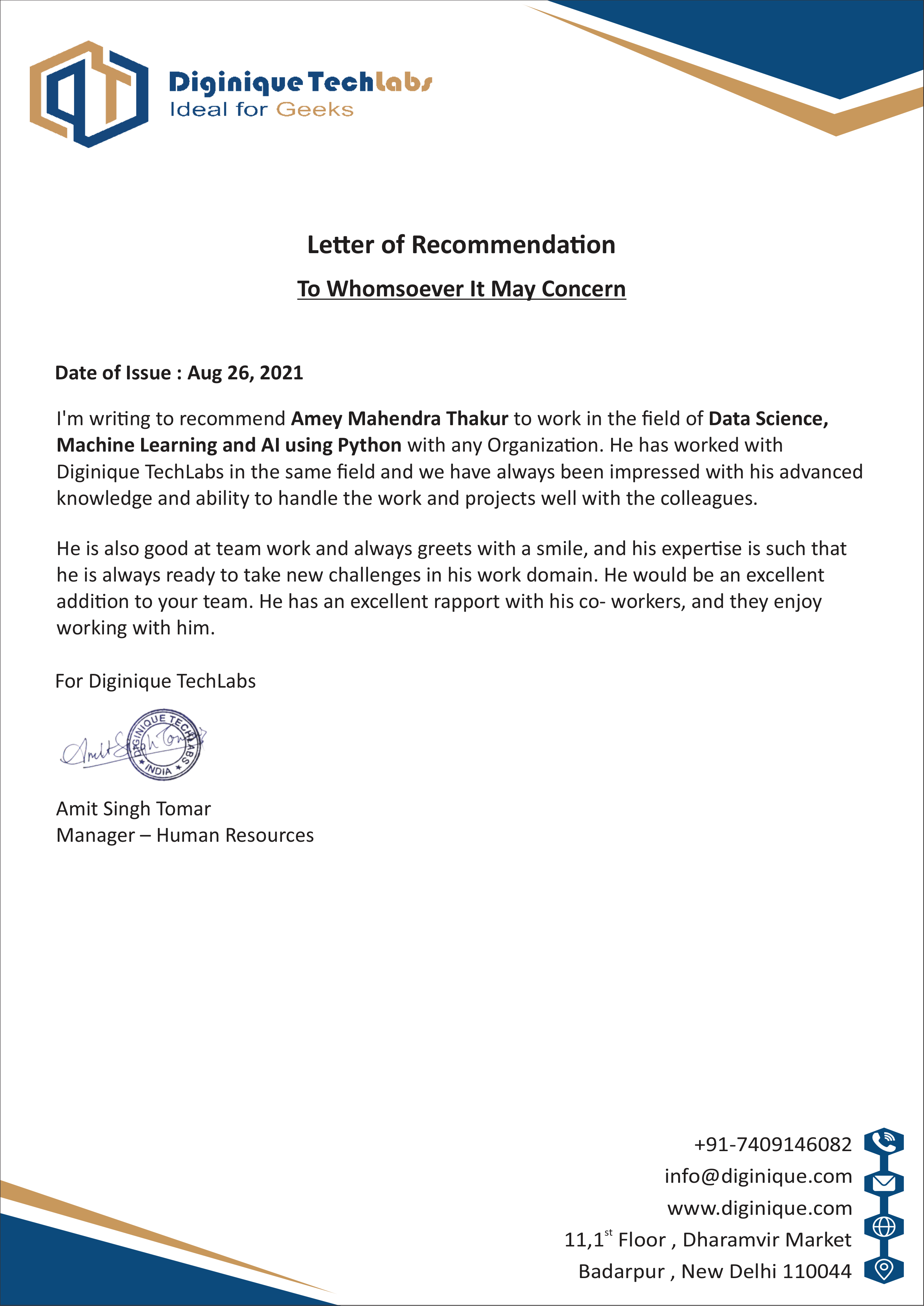 Letter of Recommendation