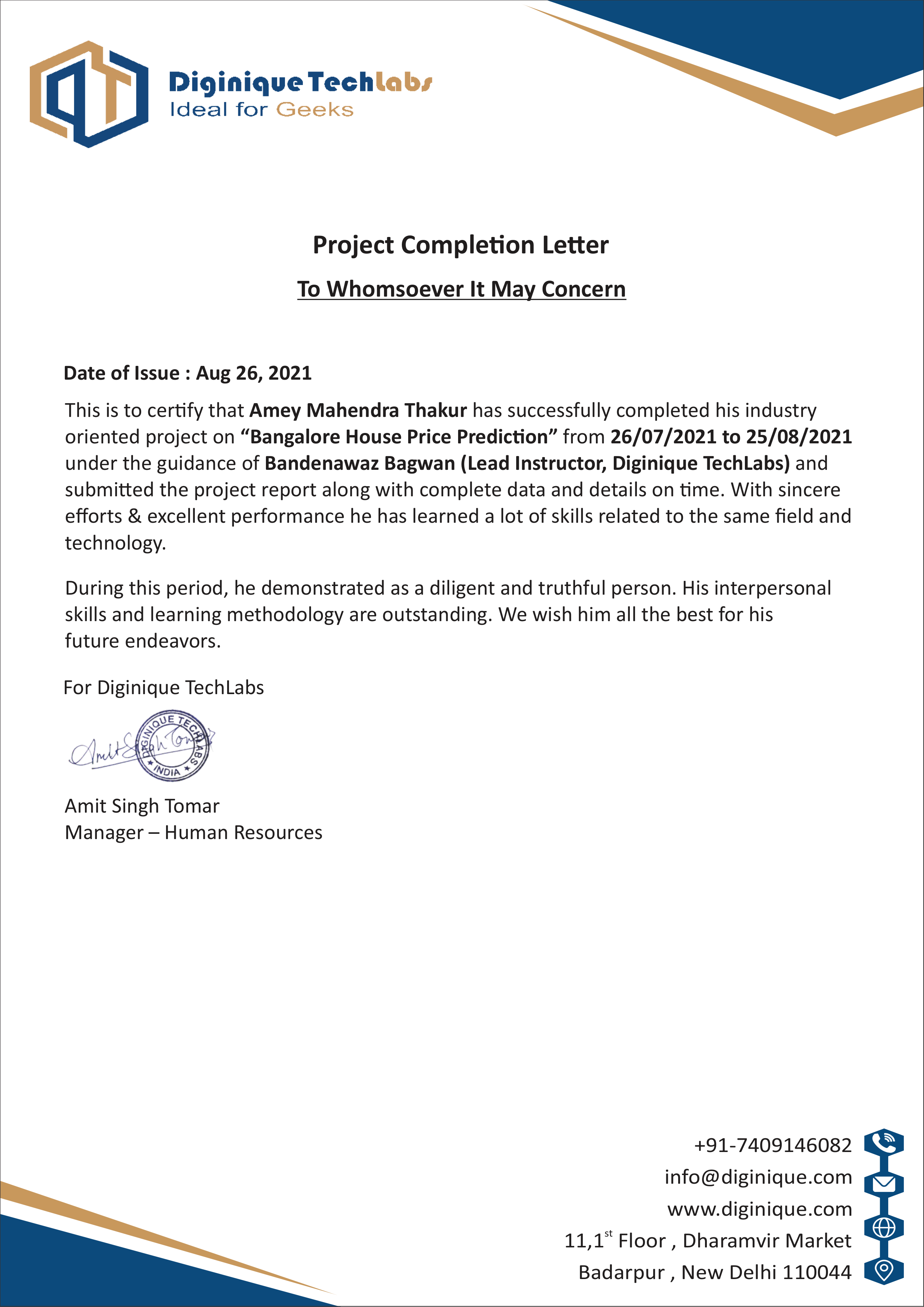 Project Completion