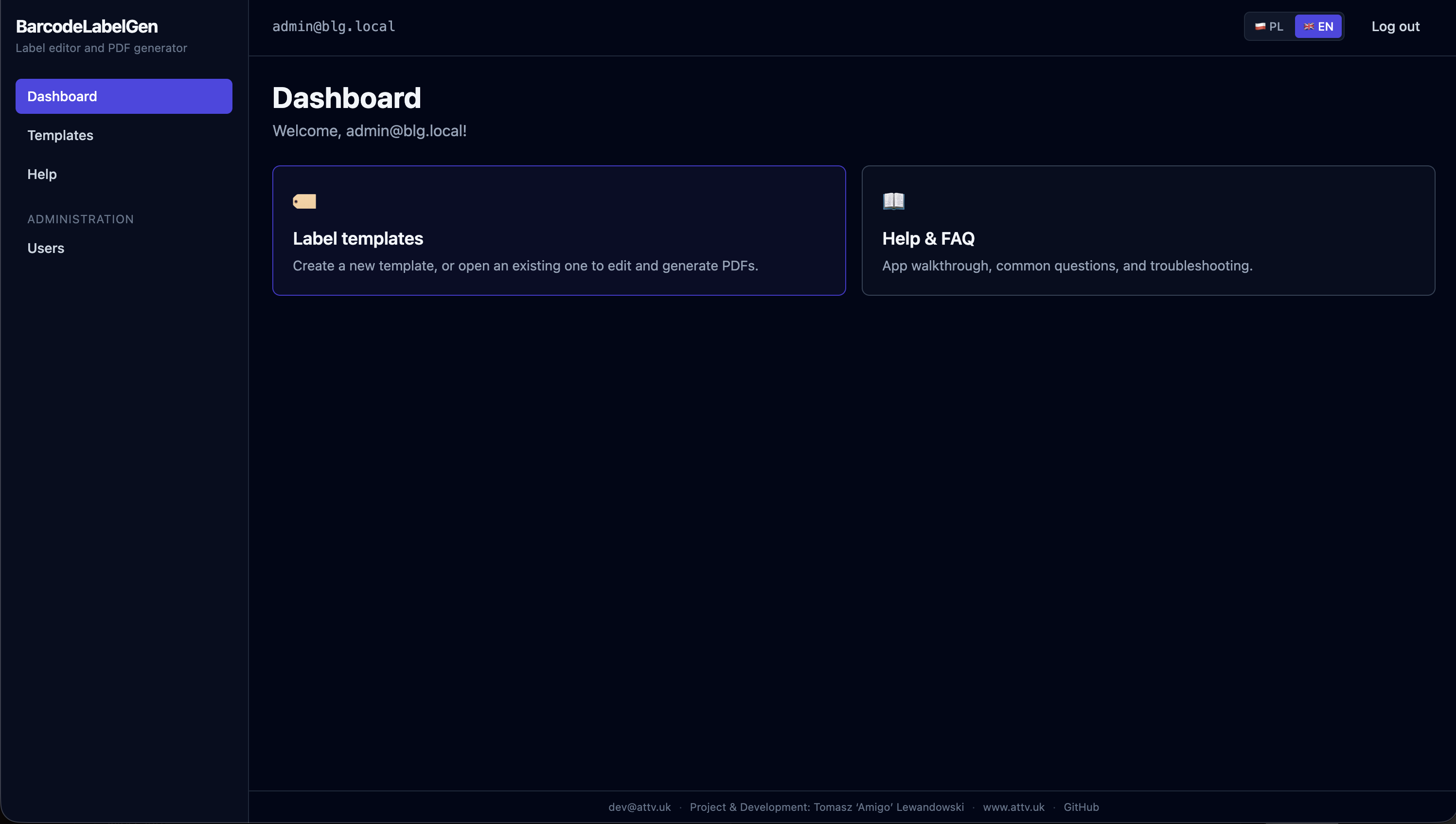 Post-login dashboard with quick actions and recent activity