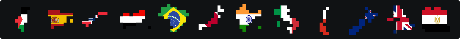 The same twelve countries in blocks, flags poured inside