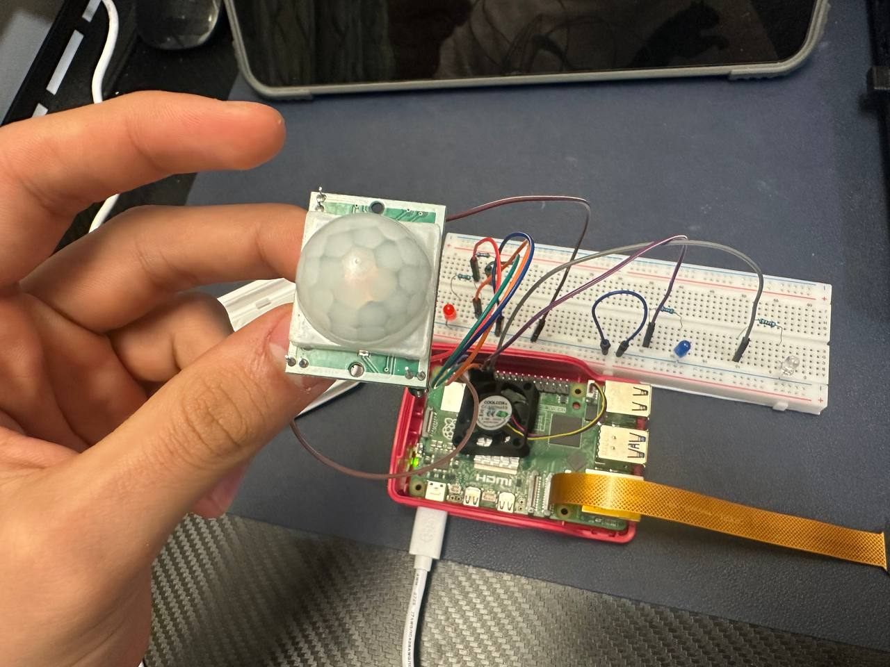 The HC-SR505 motion sensor in action