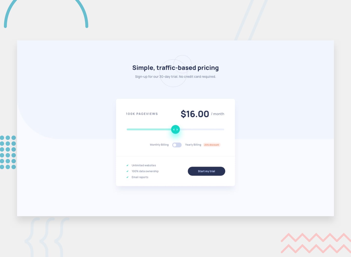 Design preview for the Interactive pricing component coding challenge