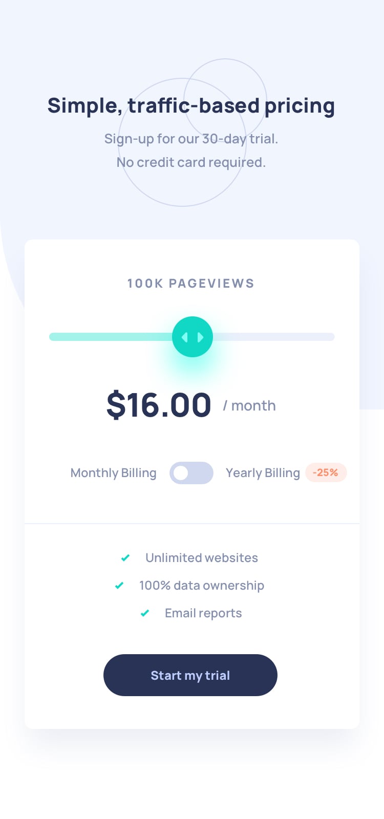 Design preview for the Interactive pricing component coding challenge
