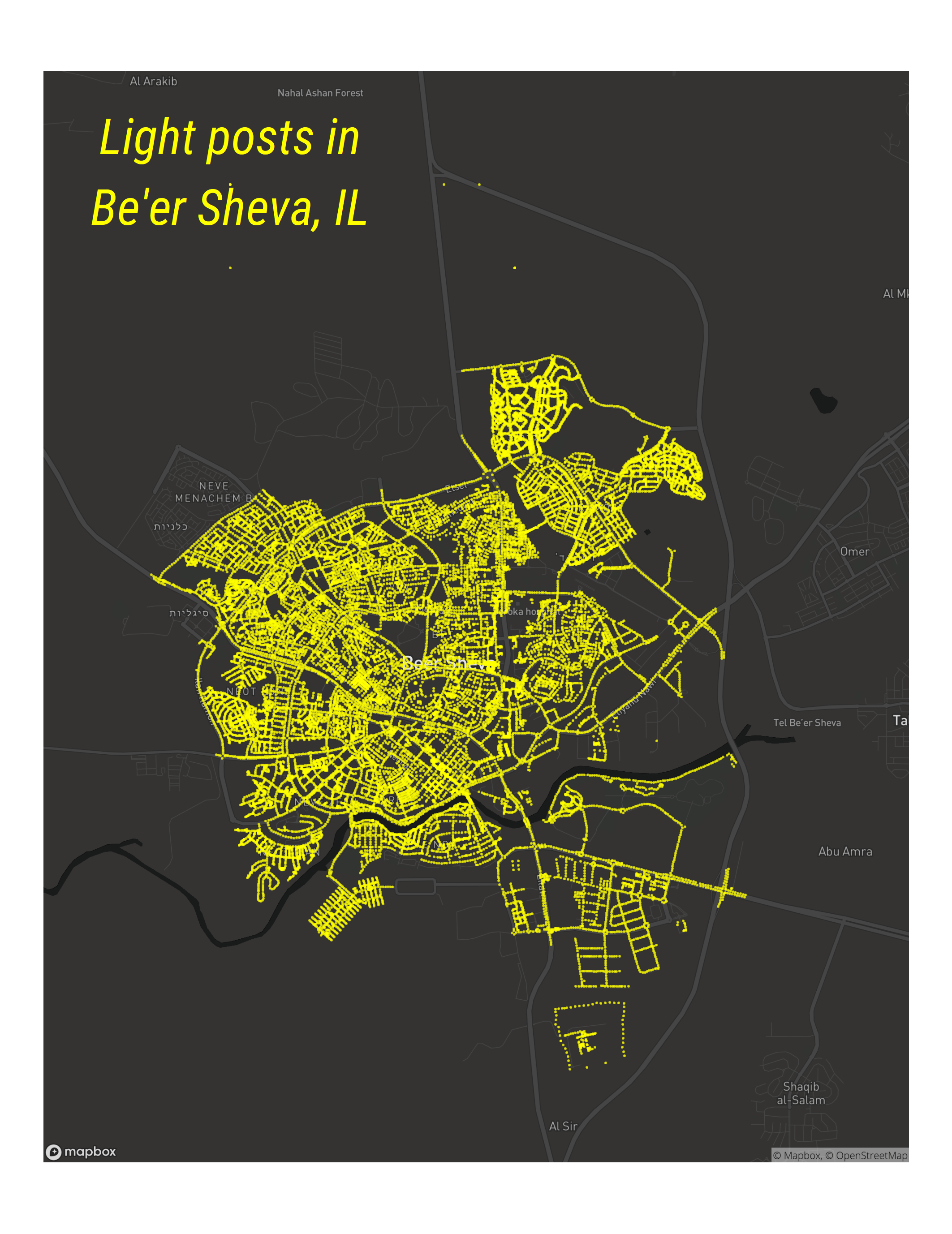 Map of light posts in beer-sheva
