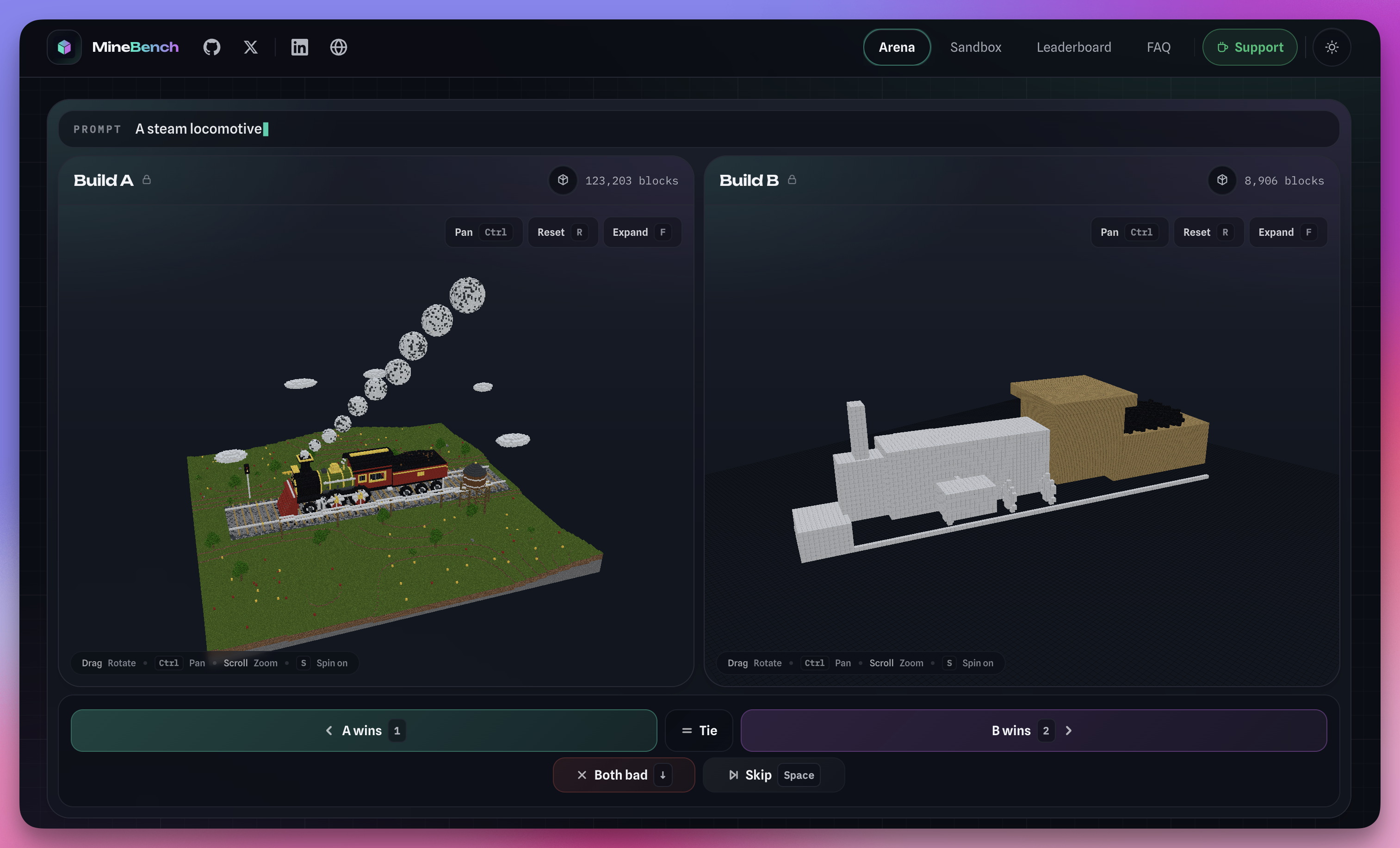 MineBench default Arena landing page