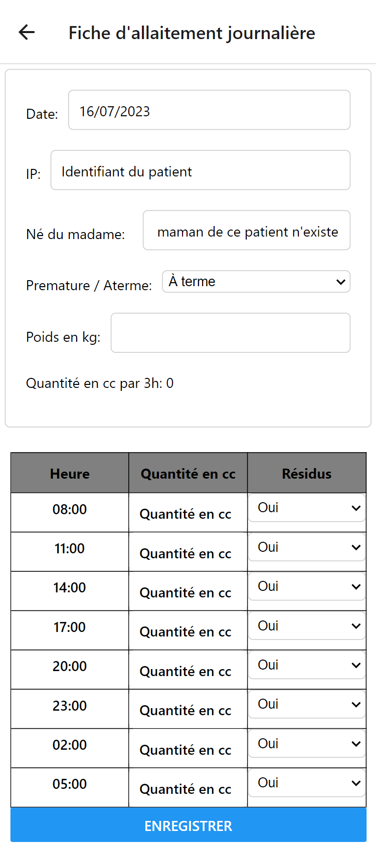 Fiche d'allaitement