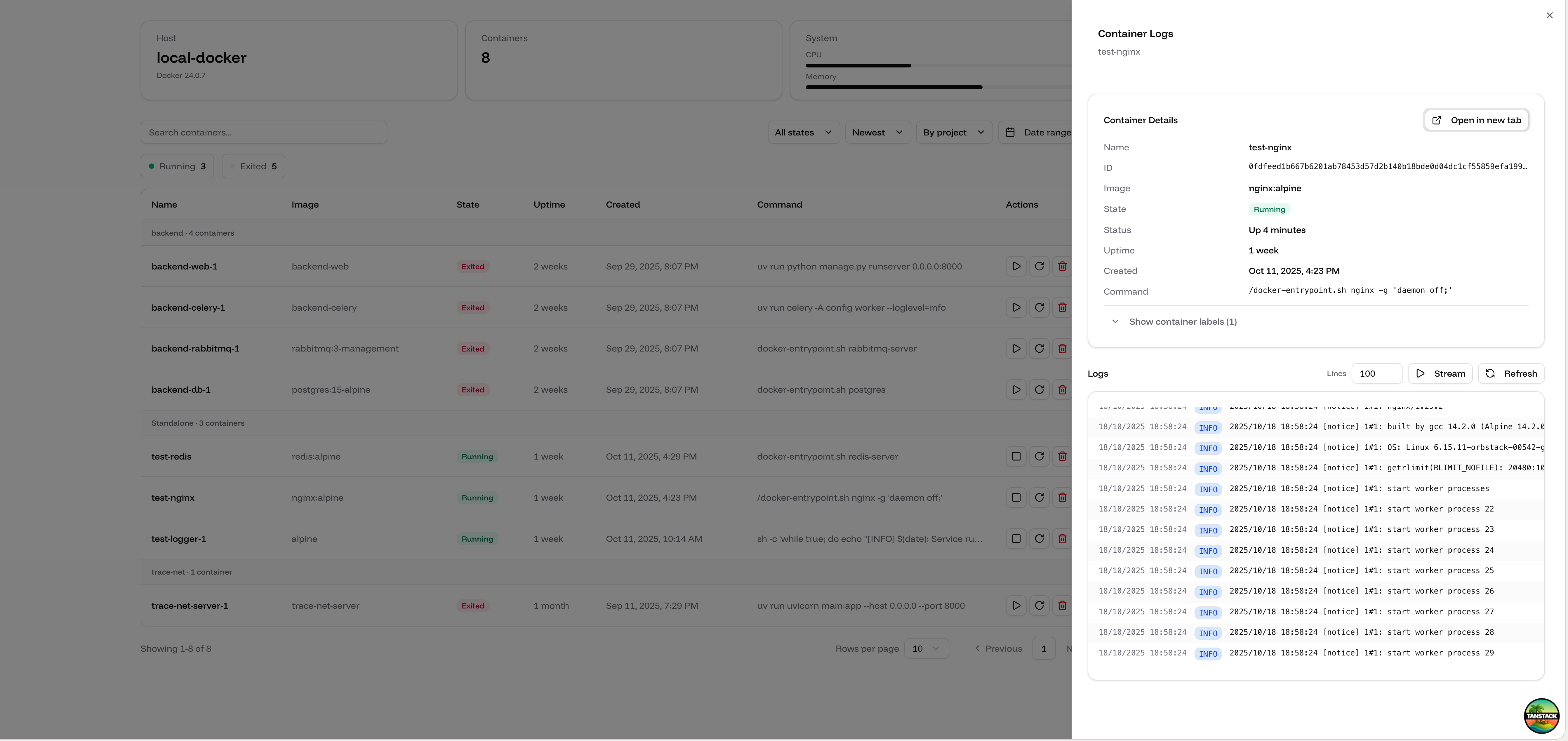 LogDeck Container View and Logs