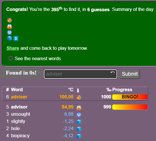 Cemantle in 6 attempts Cemantle in 6 attempts