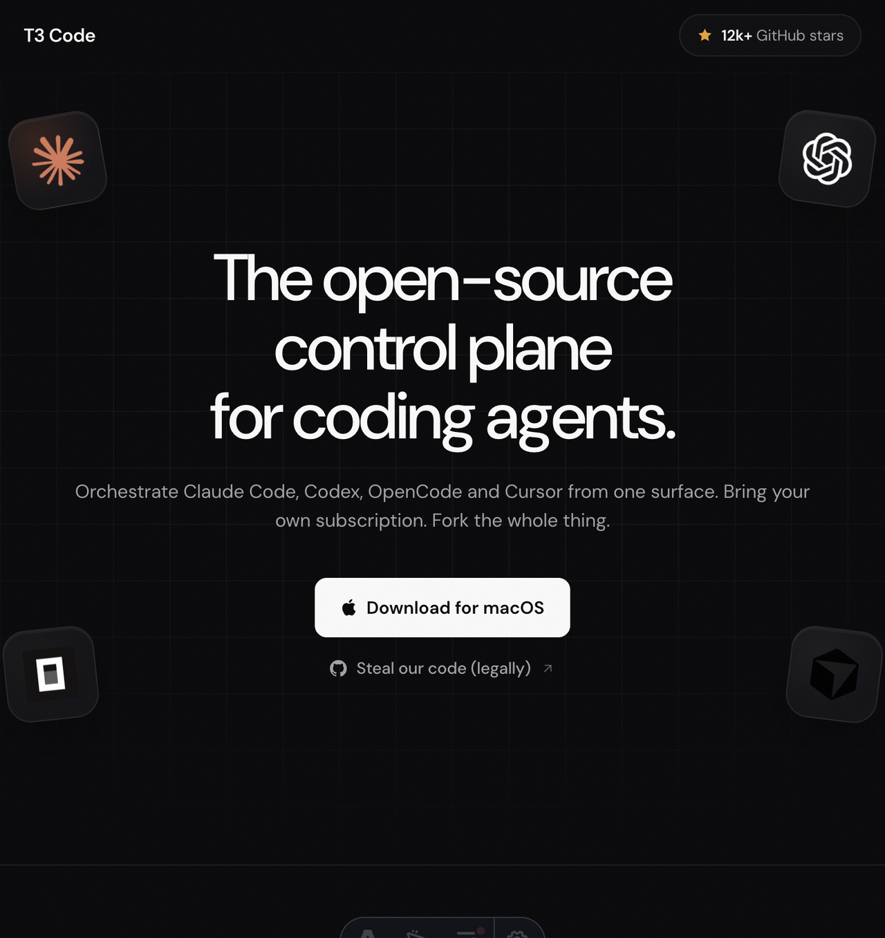 Marketing hero with a black, low-contrast Cursor logo