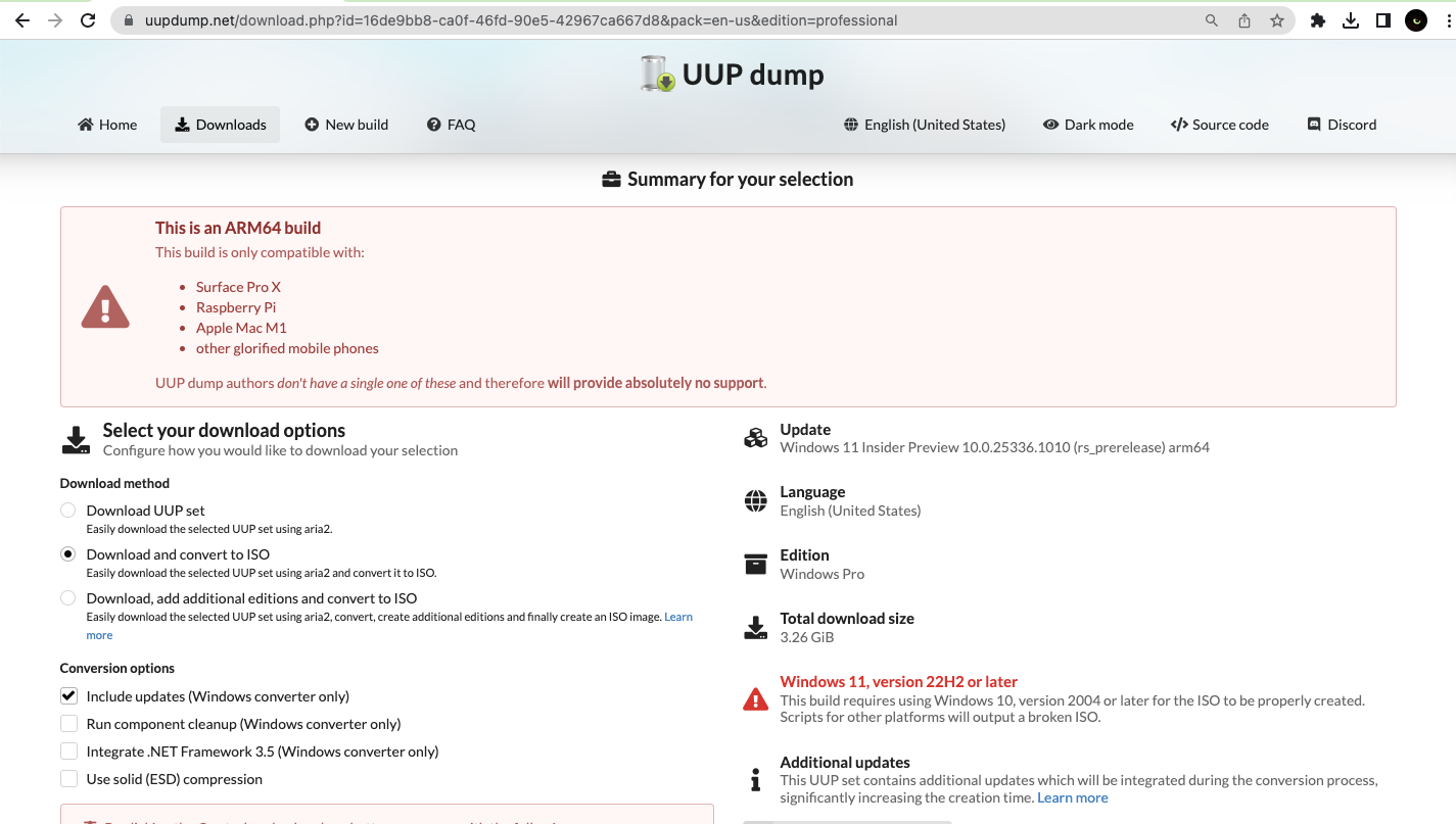 Select the Download method and Conversion options and download the zip file