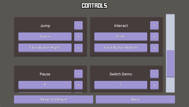 Controls screen