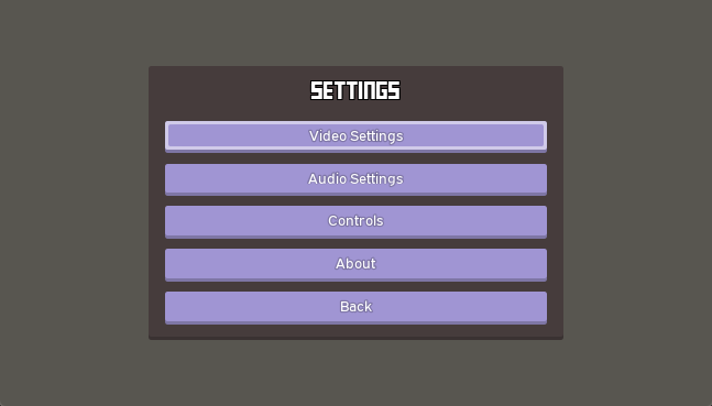 Settings screen