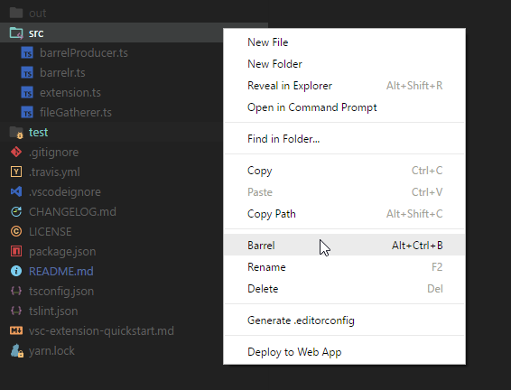 Context menu barrel