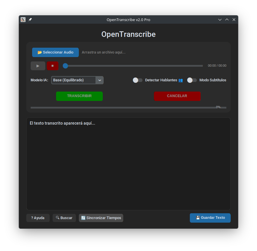 Interfaz de OpenTranscribe