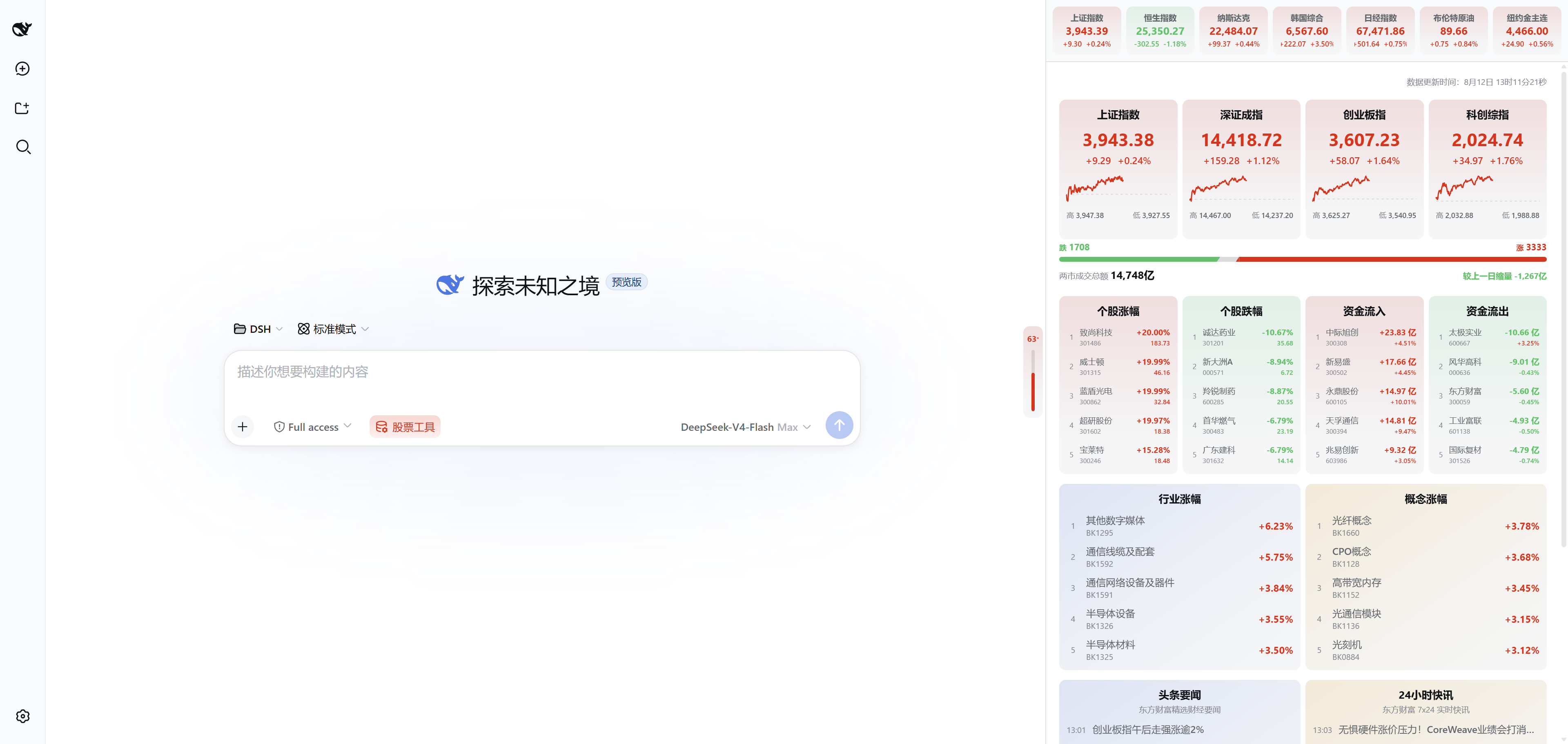 行情侧栏与股票工具开关