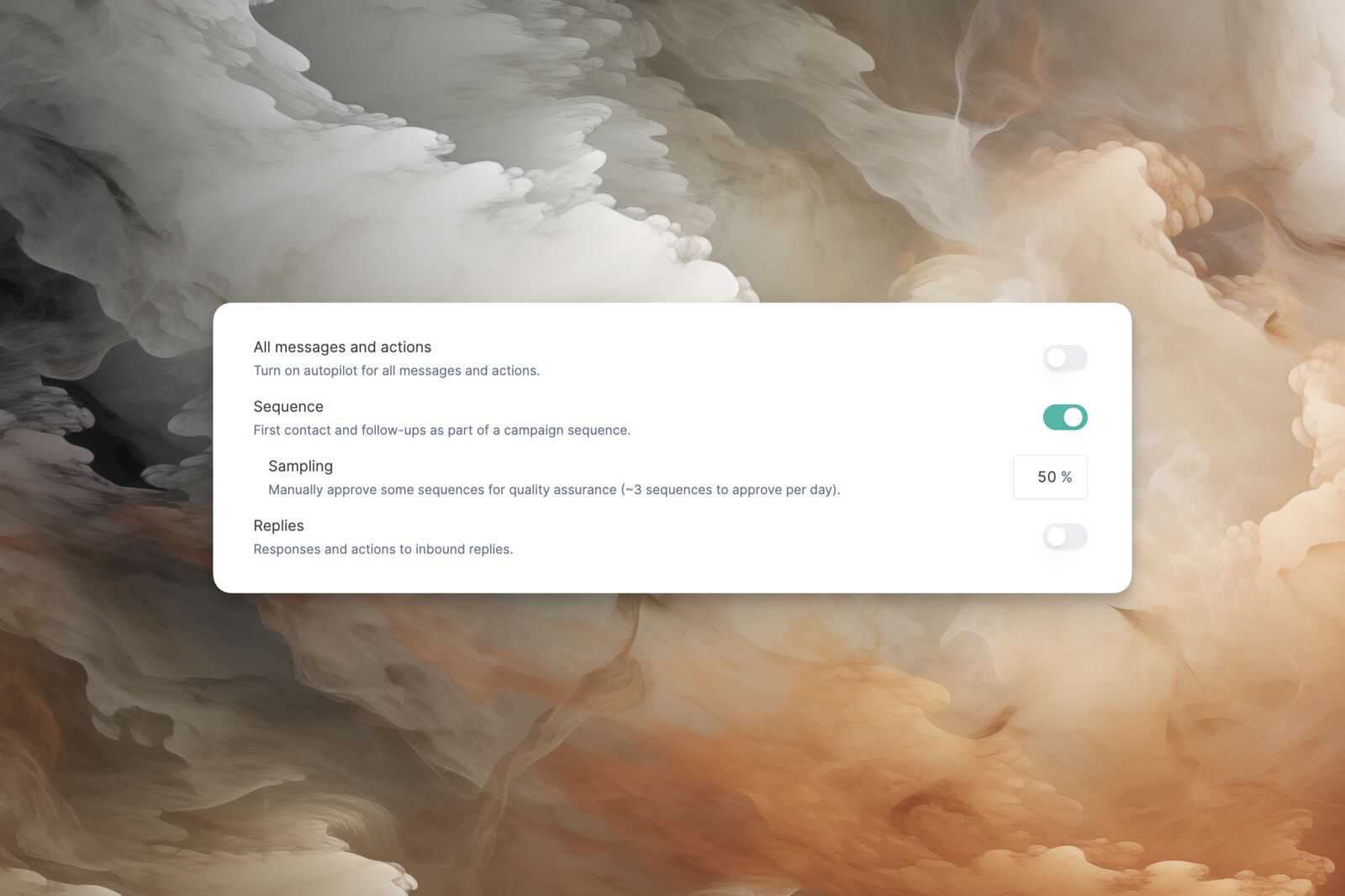 Autopilot settings with sequence sampling at 50%