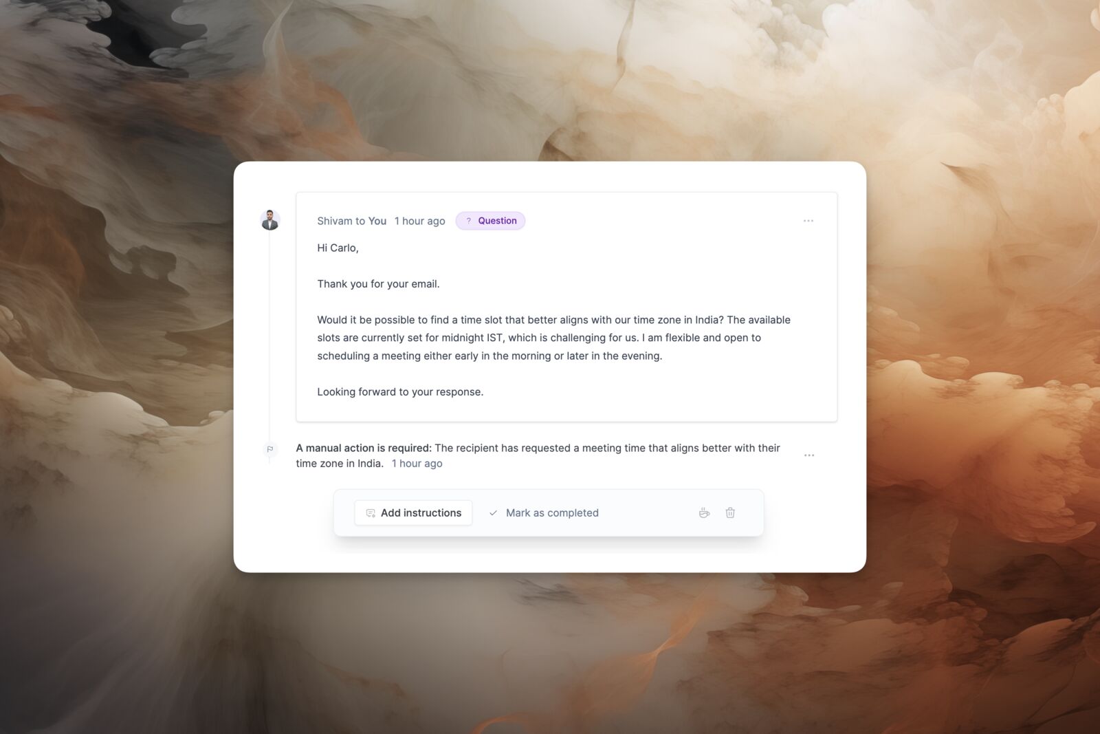 Brain flagging a manual action with reasoning
