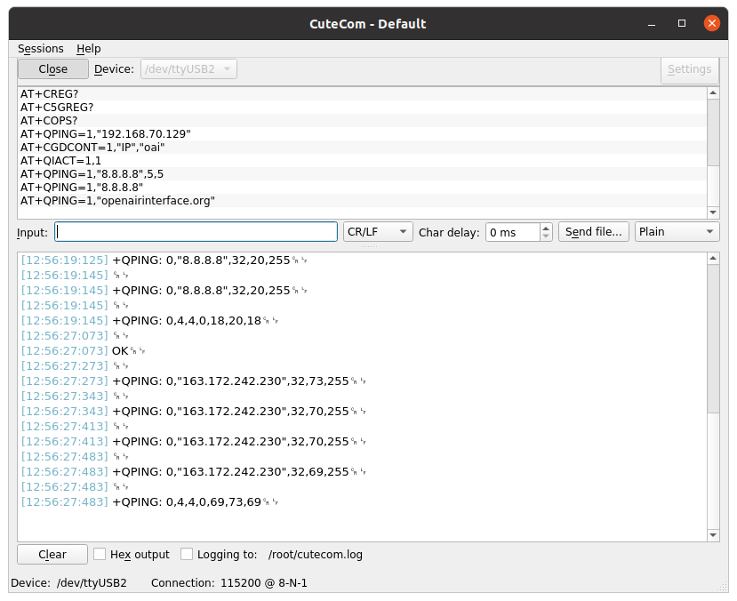 Multiple pings from the Quectel to the gNB