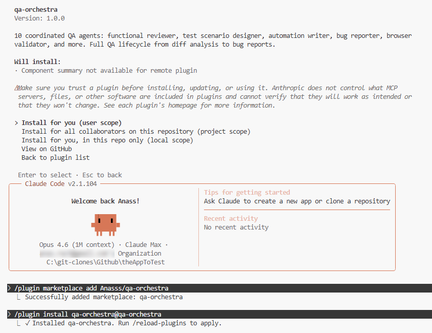 QA Orchestra plugin install