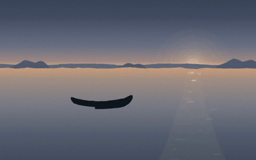 a rowboat on still water at first light