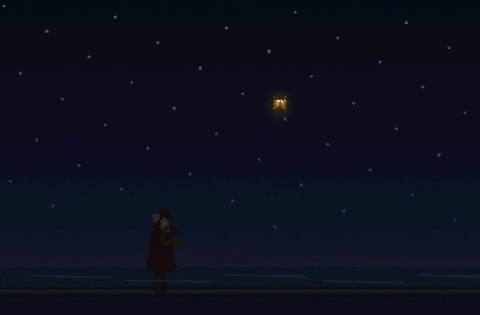 The Lantern Maker: the closing shot, a lantern released into a night sky over water