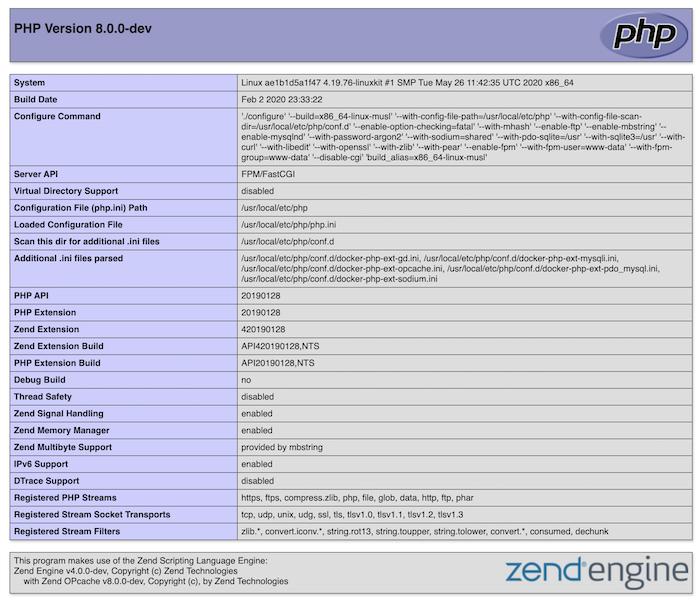 Captura de pantalla de phpinfo()