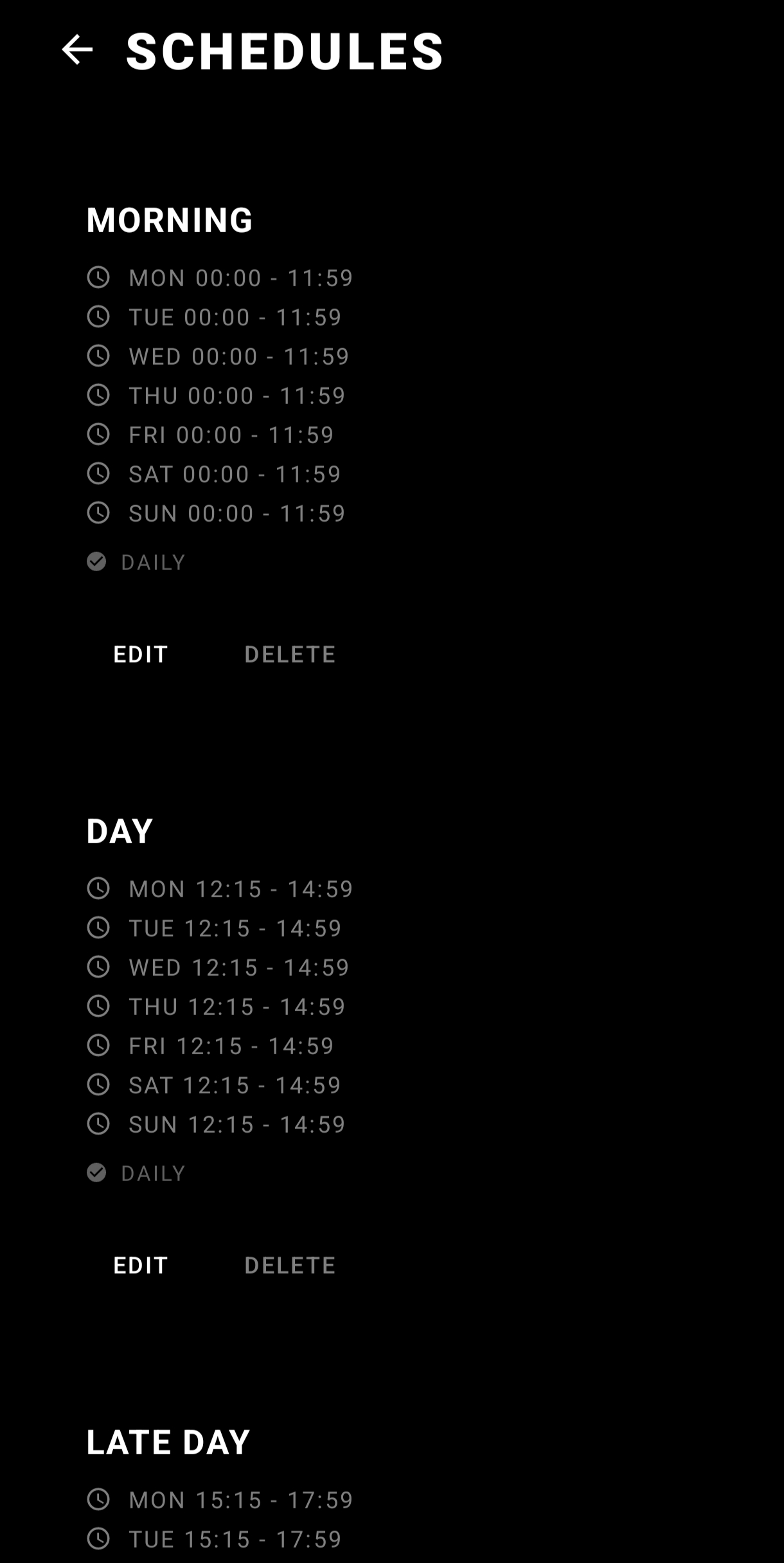 Schedules Screen