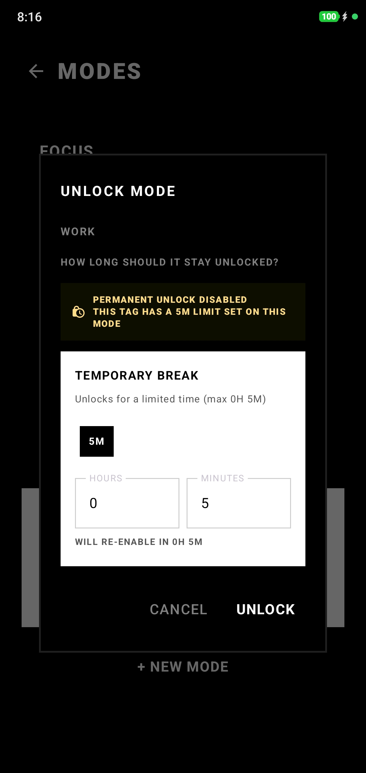 Temporary unlock