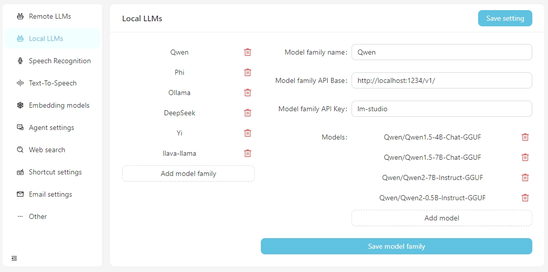 Local LLM Settings