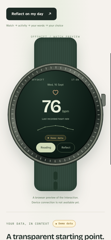 Circular watch preview at a 390-pixel mobile width