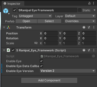 SRanipal Eye Framework Inspector