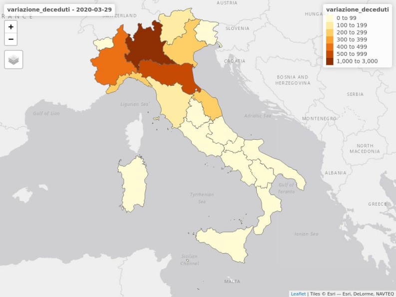 Grafico Spaziale ottenuto da VisualizzazioneDatiAreali