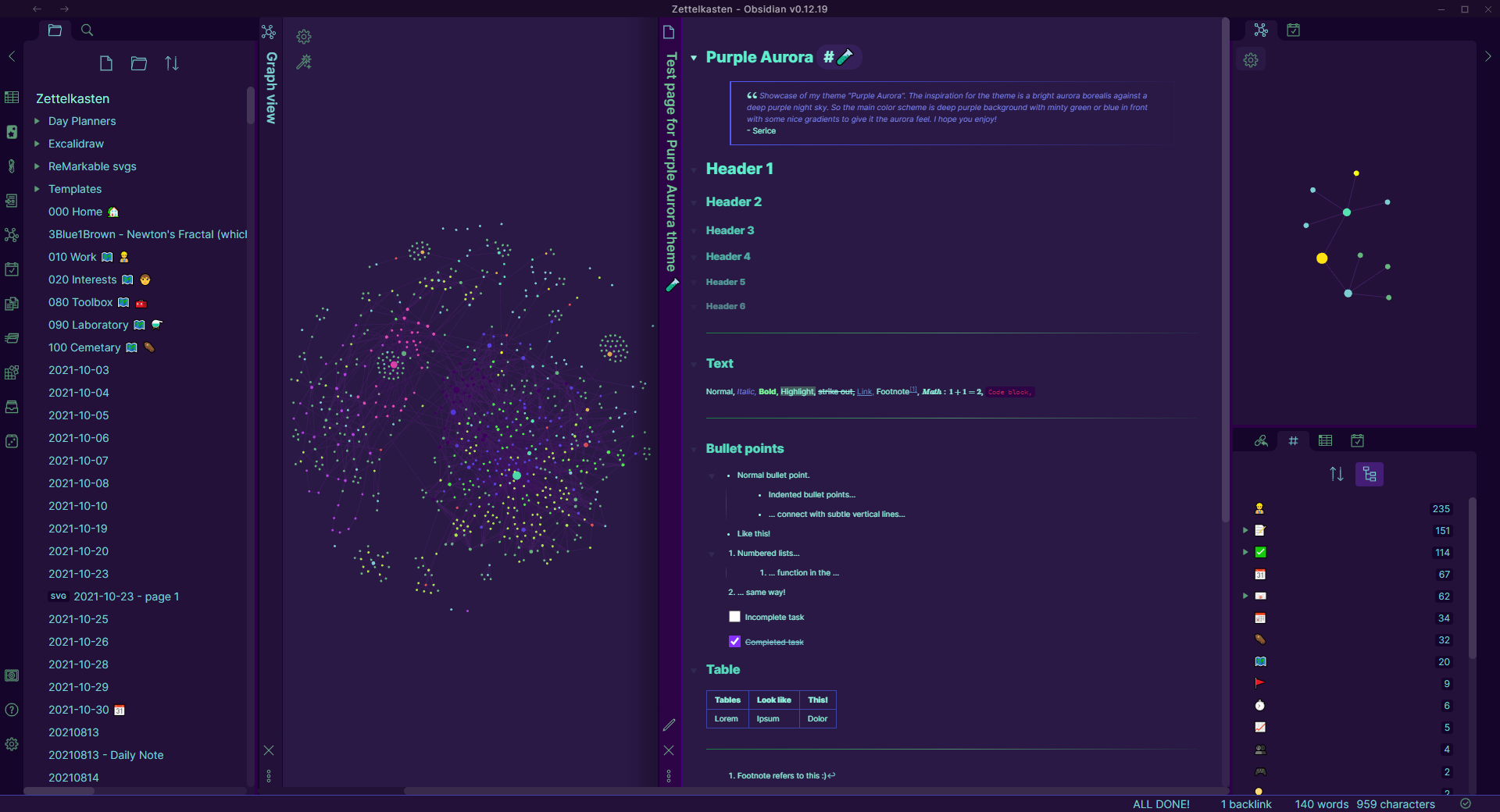 Purple Aurora – Obsidian Theme · Obsidian Stats