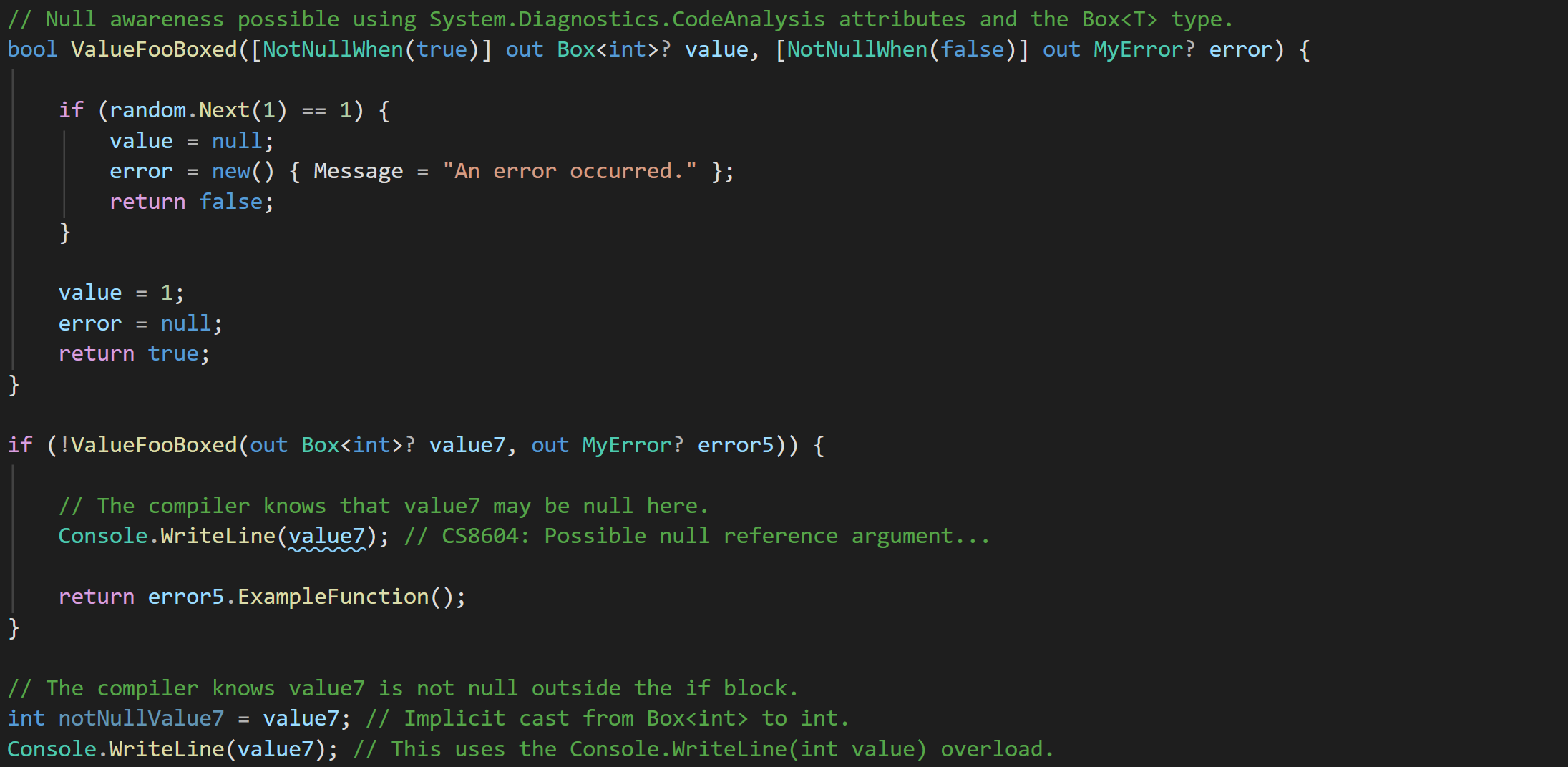 An example of how the Box type can be used with synchronous methods to improve value type null-checking.