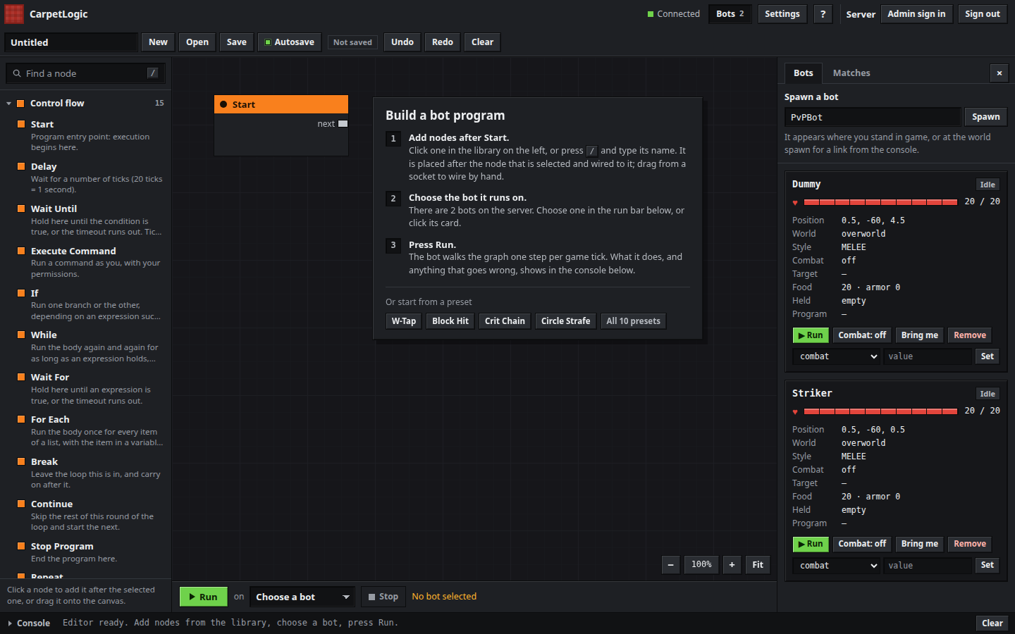 The CarpetLogic editor