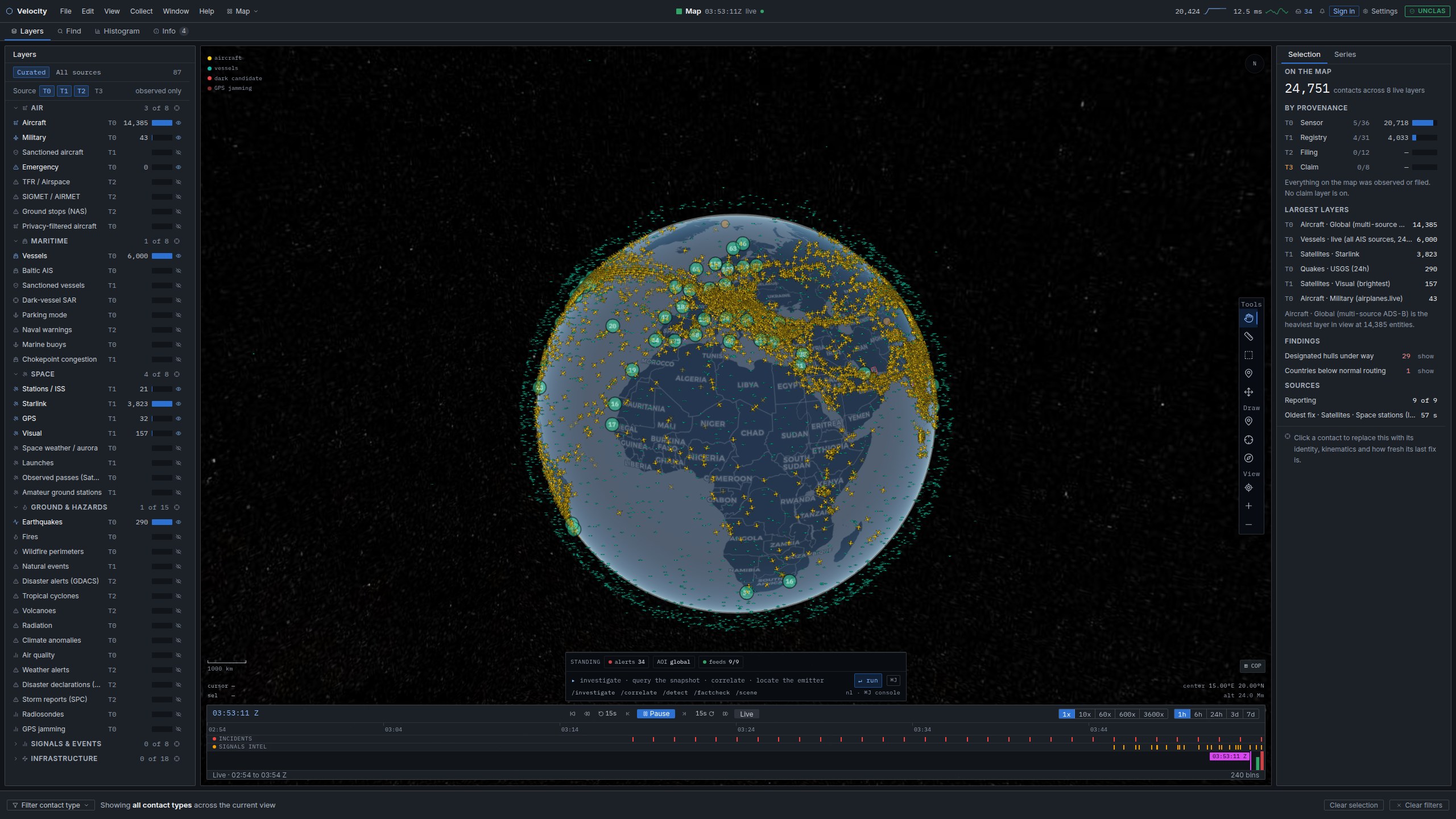 The globe wrapped in the live satellite constellation