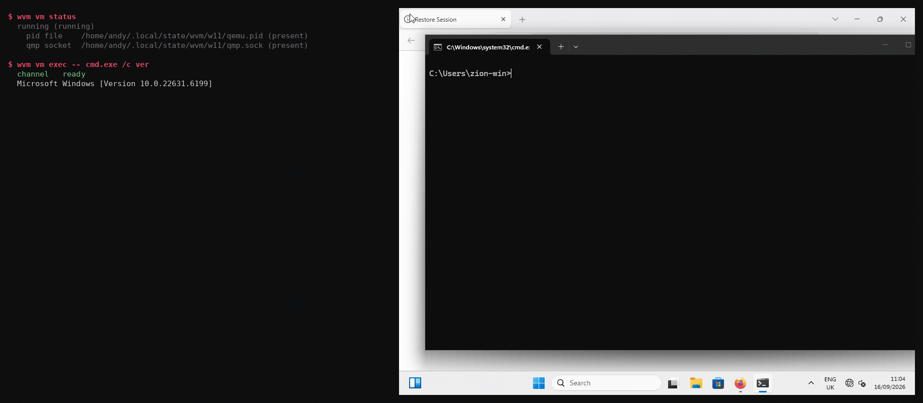 An agent pushing a payload into a Windows guest, running it, and pulling the artifact back out
