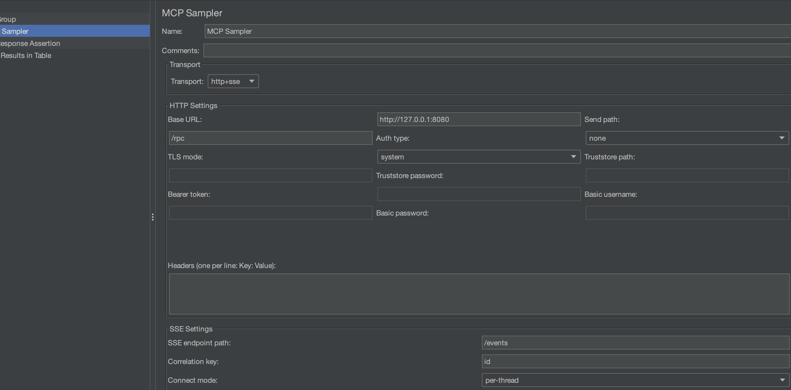 HTTP + SSE sampler settings example