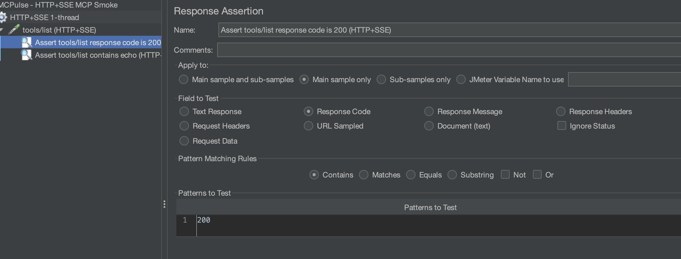 Response Assertion for HTTP + SSE status code example
