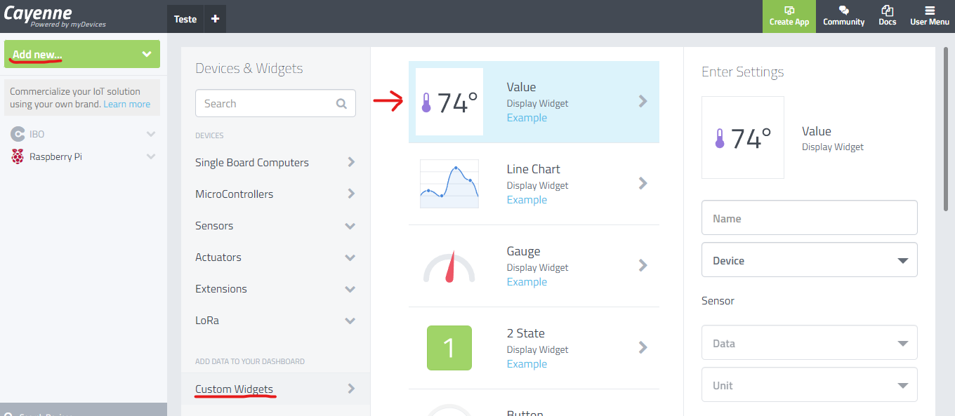 Creation of the widget for the dashboard