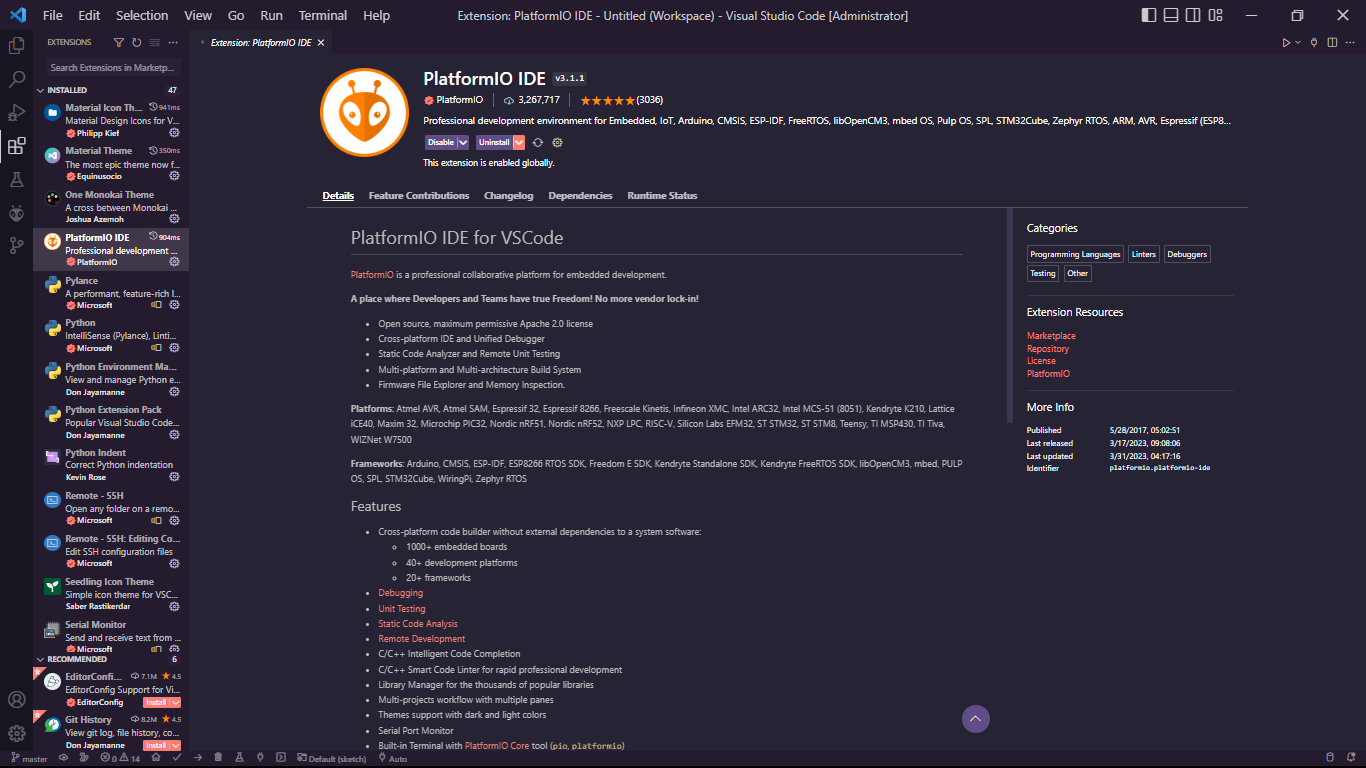 Instal Extensions PlatformIO pada VS Code kalian
