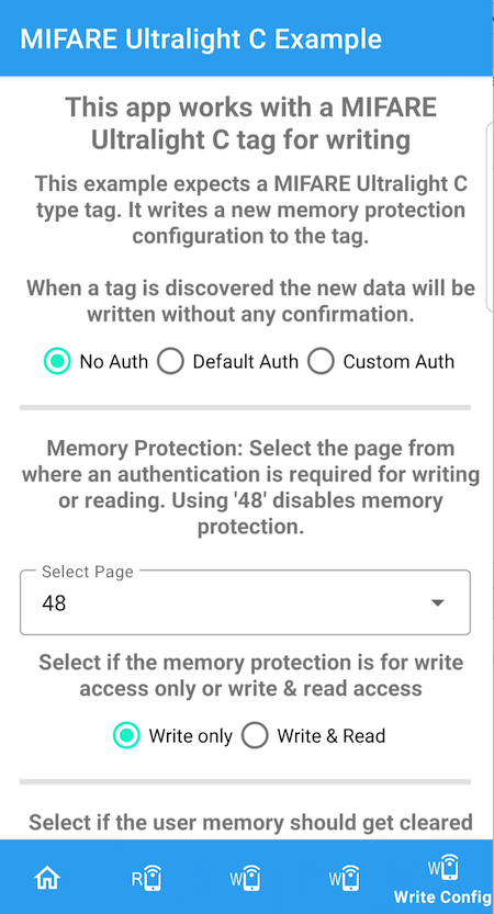 Screen of the Write Configuration Fragment